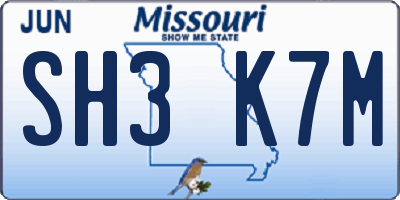 MO license plate SH3K7M
