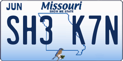 MO license plate SH3K7N