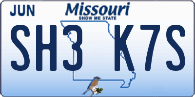 MO license plate SH3K7S