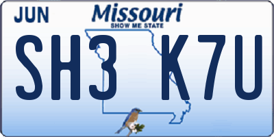 MO license plate SH3K7U