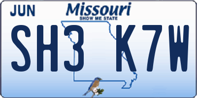 MO license plate SH3K7W