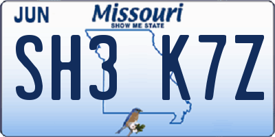 MO license plate SH3K7Z