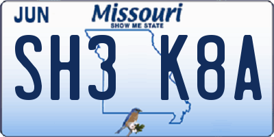 MO license plate SH3K8A