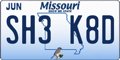MO license plate SH3K8D