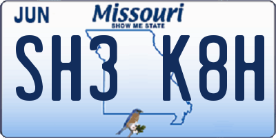 MO license plate SH3K8H
