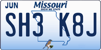 MO license plate SH3K8J