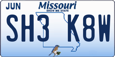 MO license plate SH3K8W
