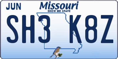 MO license plate SH3K8Z