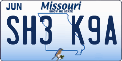 MO license plate SH3K9A