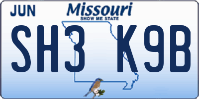 MO license plate SH3K9B