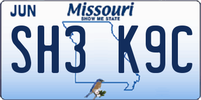 MO license plate SH3K9C