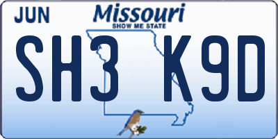 MO license plate SH3K9D