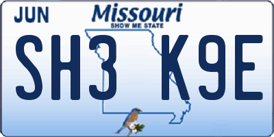 MO license plate SH3K9E