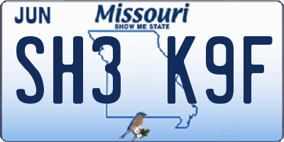 MO license plate SH3K9F