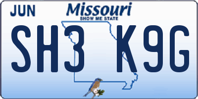 MO license plate SH3K9G