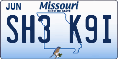 MO license plate SH3K9I