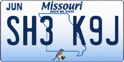 MO license plate SH3K9J