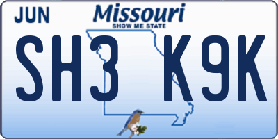 MO license plate SH3K9K
