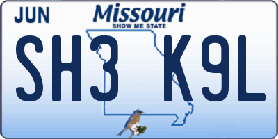 MO license plate SH3K9L