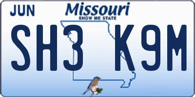 MO license plate SH3K9M