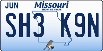 MO license plate SH3K9N
