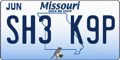 MO license plate SH3K9P