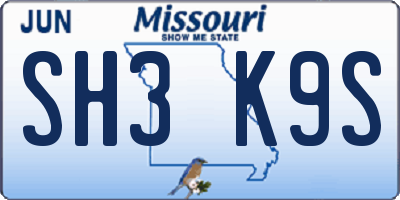 MO license plate SH3K9S