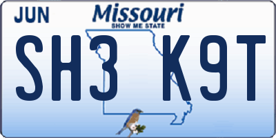 MO license plate SH3K9T