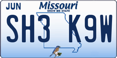 MO license plate SH3K9W