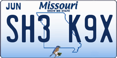 MO license plate SH3K9X