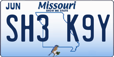 MO license plate SH3K9Y