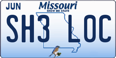 MO license plate SH3L0C