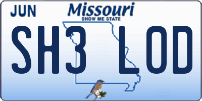 MO license plate SH3L0D