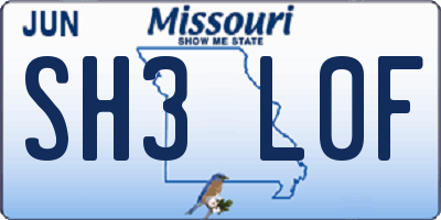 MO license plate SH3L0F