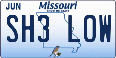 MO license plate SH3L0W
