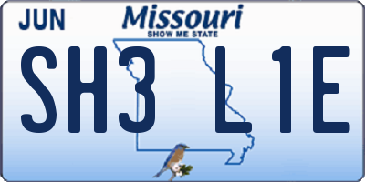 MO license plate SH3L1E