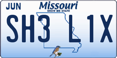 MO license plate SH3L1X