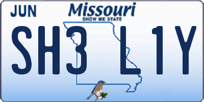 MO license plate SH3L1Y
