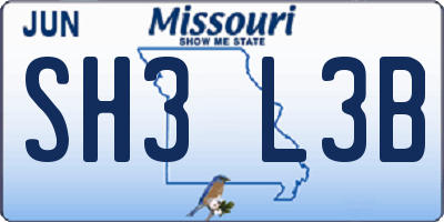 MO license plate SH3L3B