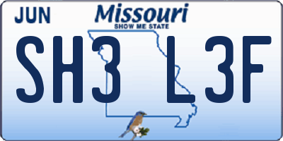 MO license plate SH3L3F