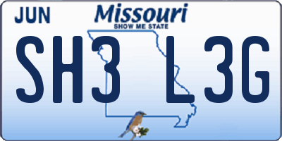 MO license plate SH3L3G