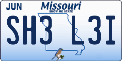 MO license plate SH3L3I