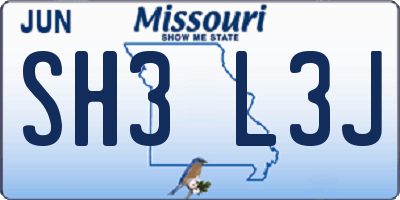 MO license plate SH3L3J