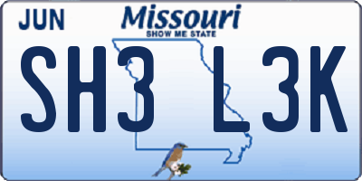 MO license plate SH3L3K