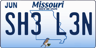 MO license plate SH3L3N