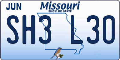MO license plate SH3L3O