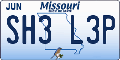 MO license plate SH3L3P