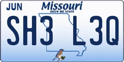 MO license plate SH3L3Q
