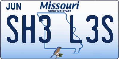 MO license plate SH3L3S
