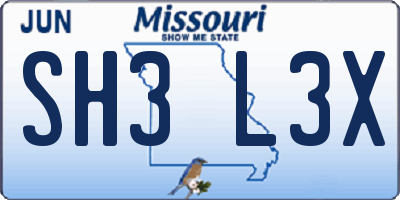 MO license plate SH3L3X